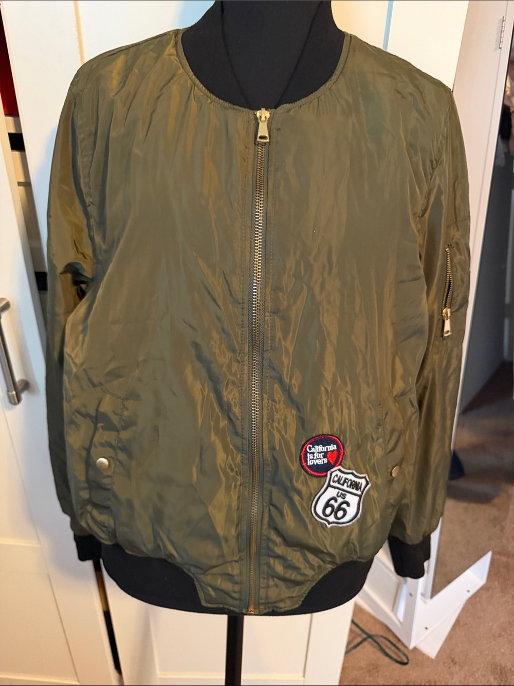 Charlotte Russe Olive Green Bomber Jacket with Route 66 Patch